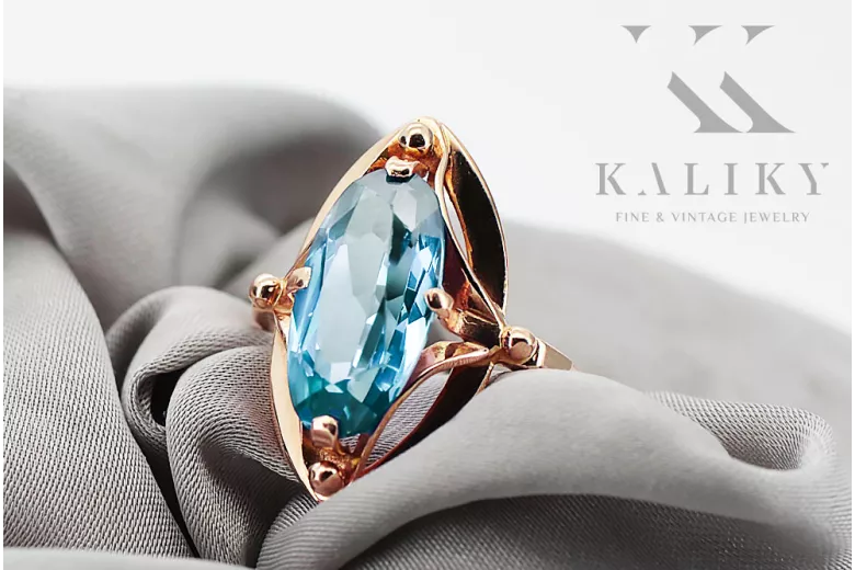 Aquamarine Ring originální vinobraní 14k produkt s růžovými zlaté vinobraní VRC047